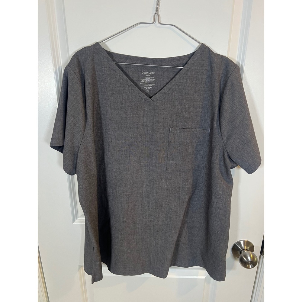 Cuddl Duds Womens Scrub Top V-Neck Stretch Gray XL